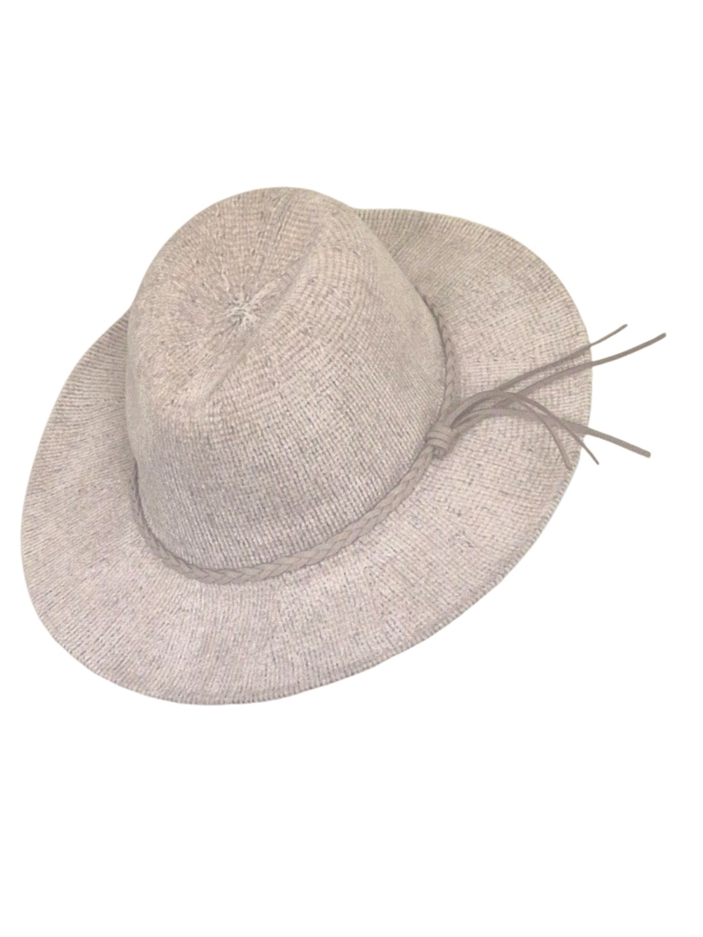 Soft Chenille Fedora Hat Beige Braided Tassel Band Boho Western OS Cottagecore - Picture 2 of 7
